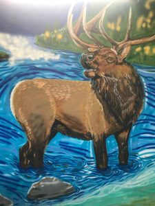 Moose mural in bathroom