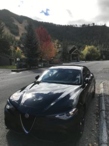 Giulia in front of Warm Springs Lodge, Sun Valley ID
