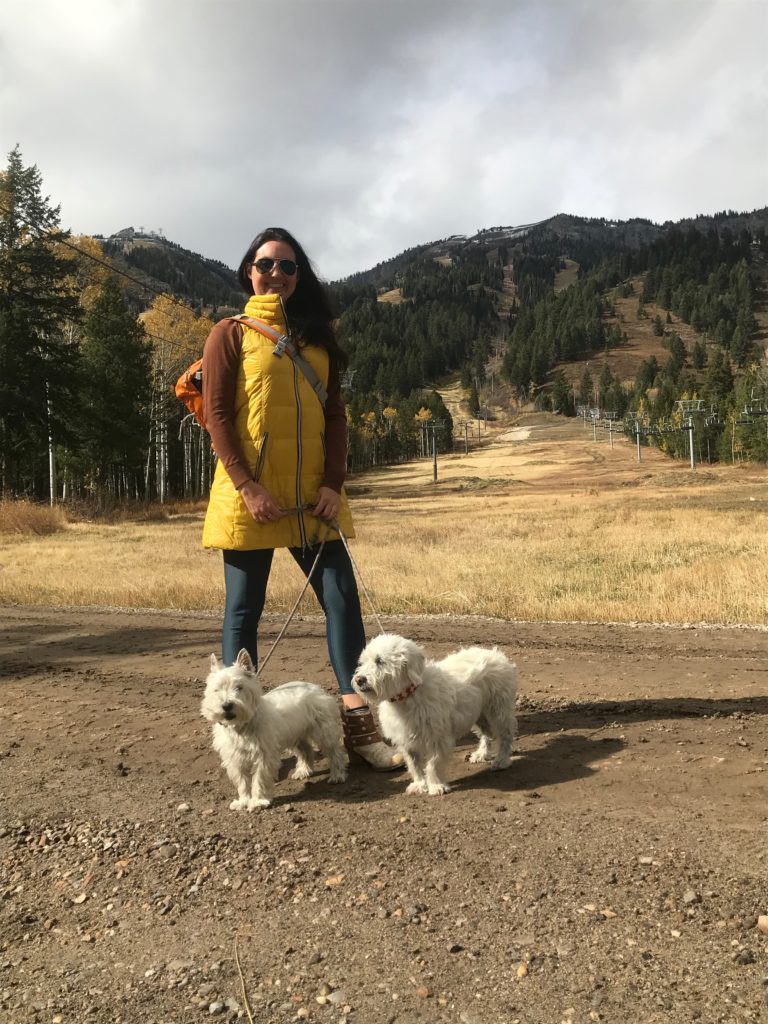 Julie K. and dogs at Jackson Hole ski area