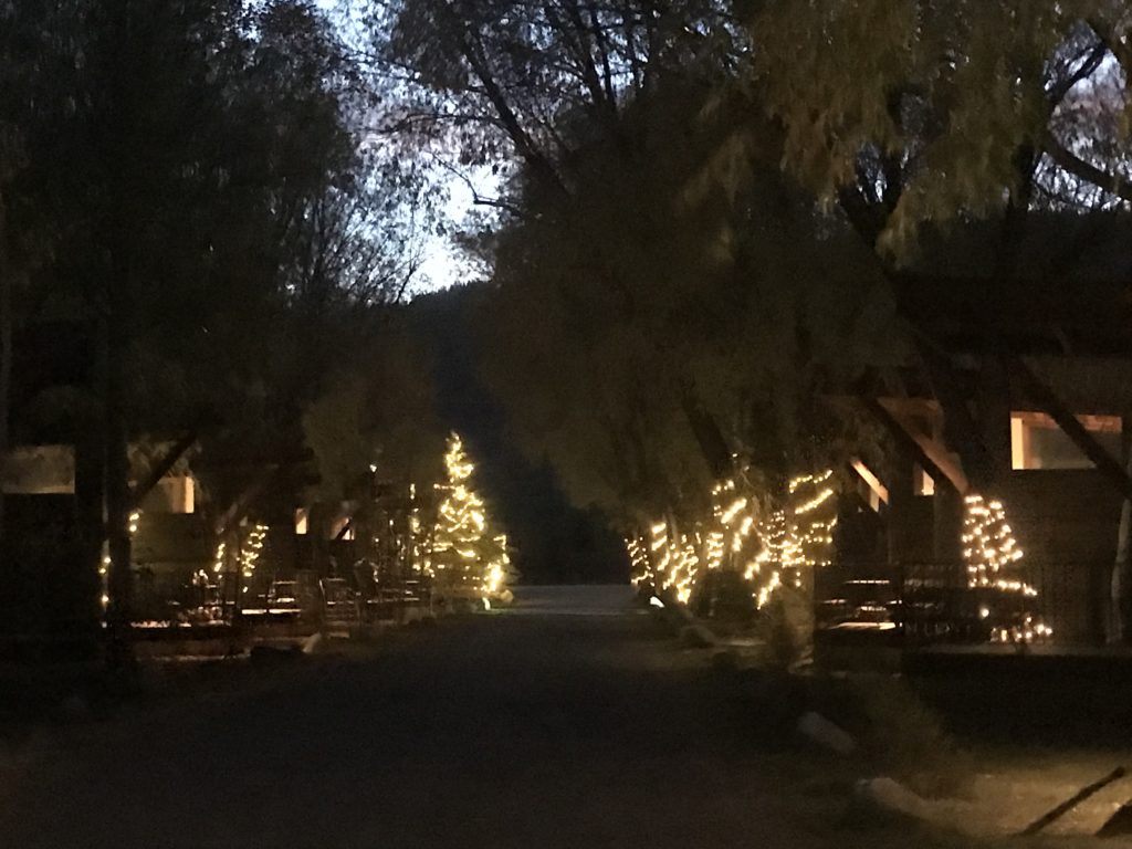 Fireside Resort with lights at evening