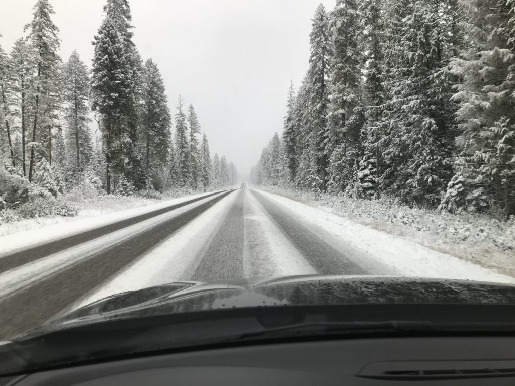 Giulia on snowy road