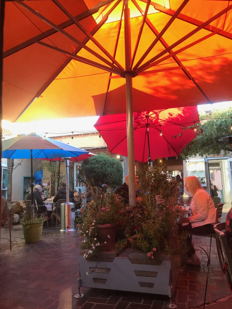 colorful umbrellas in Santa Fe cafe