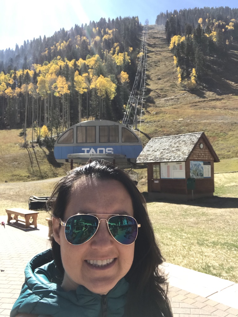 Julie K with yellow aspens at Taos Ski Valley