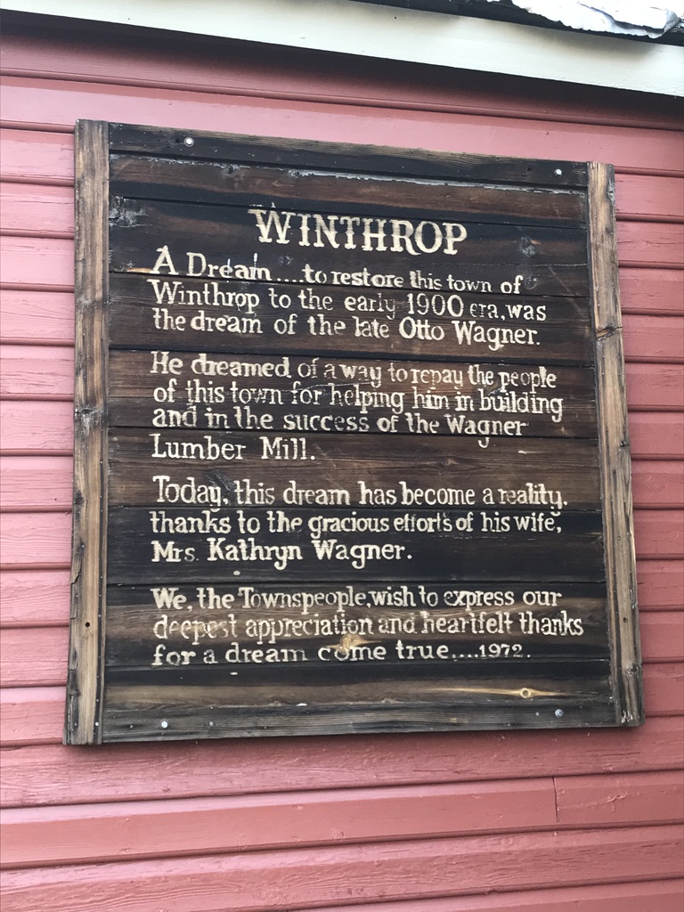 Old sign describing the restoration of Winthrop