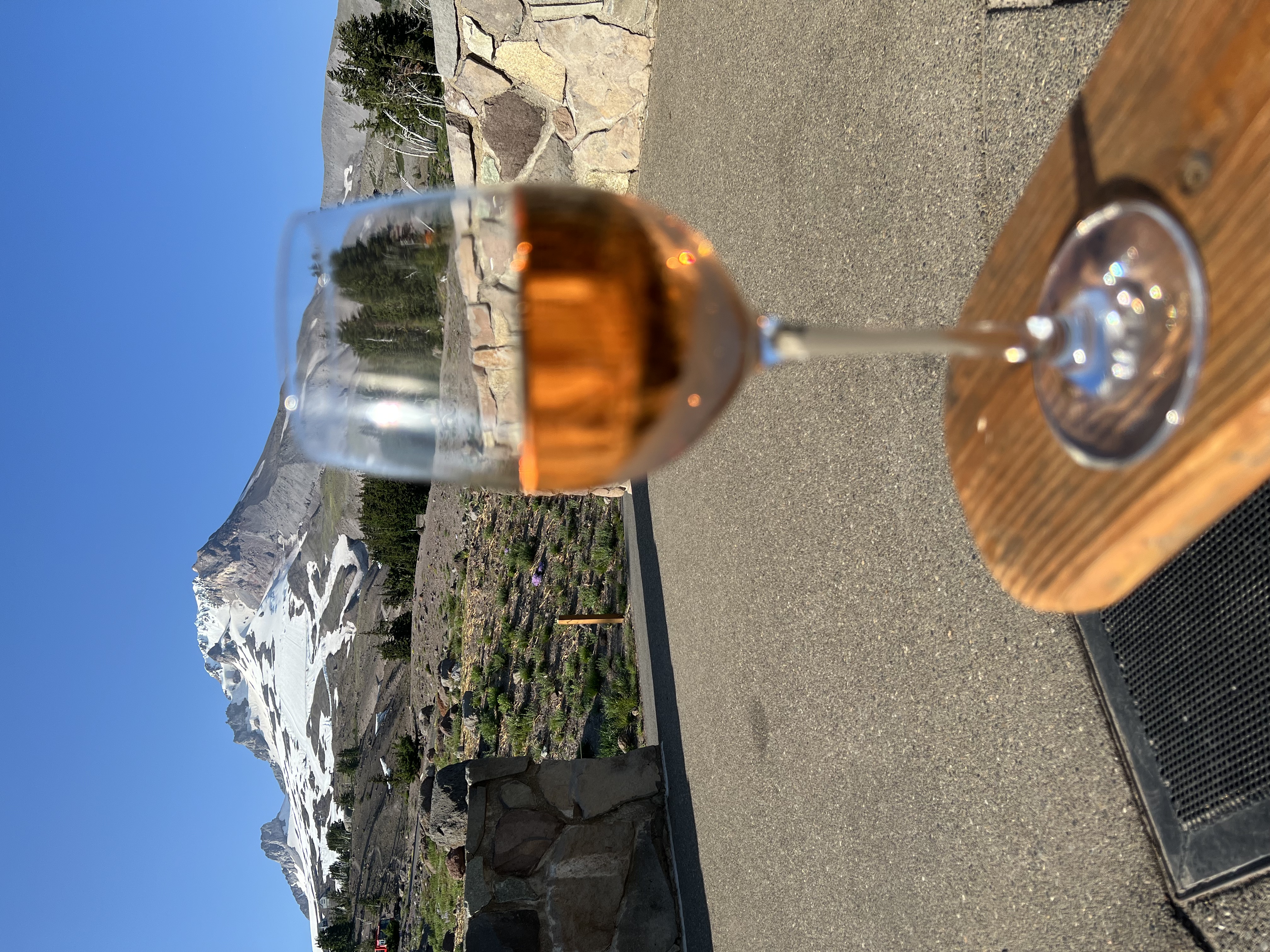 Glass of wine and Mt Hood