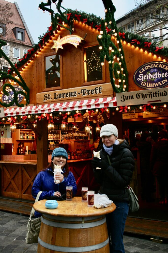 H and A with lunch and glühwein in German market