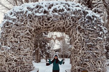 Julie K at Jackson Hole antler arch