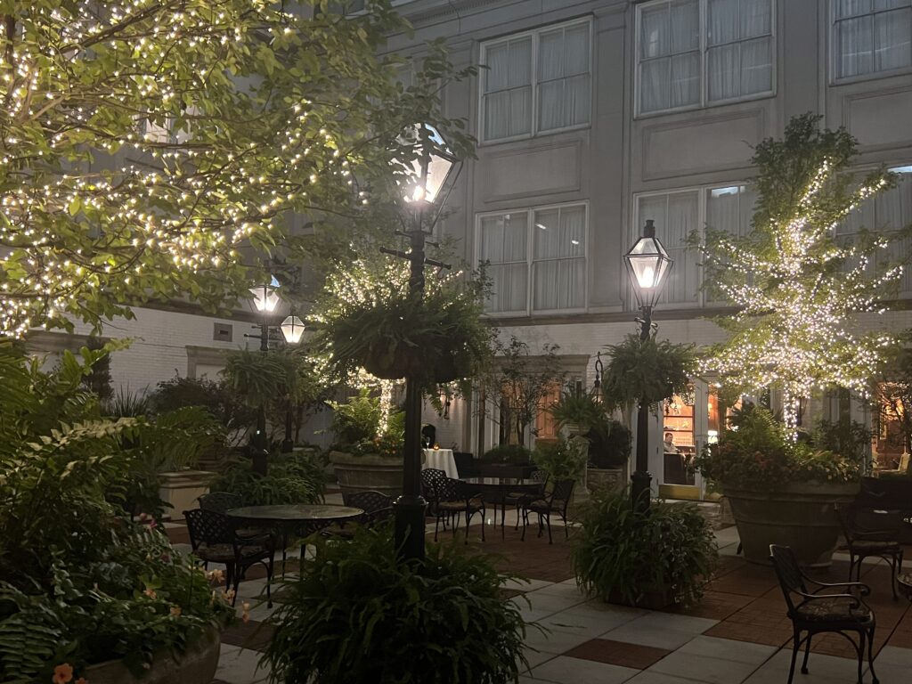 Plant filled inner courtyard of the Ritz Carlton in New Orleans