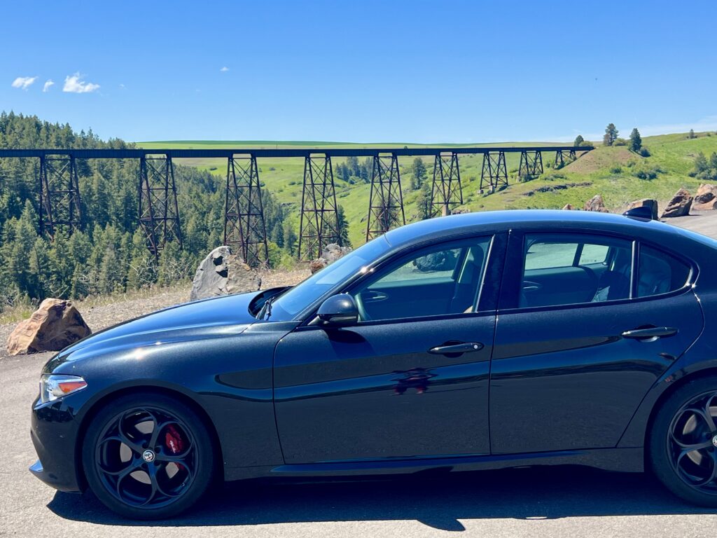 Giulia with railroad trestle