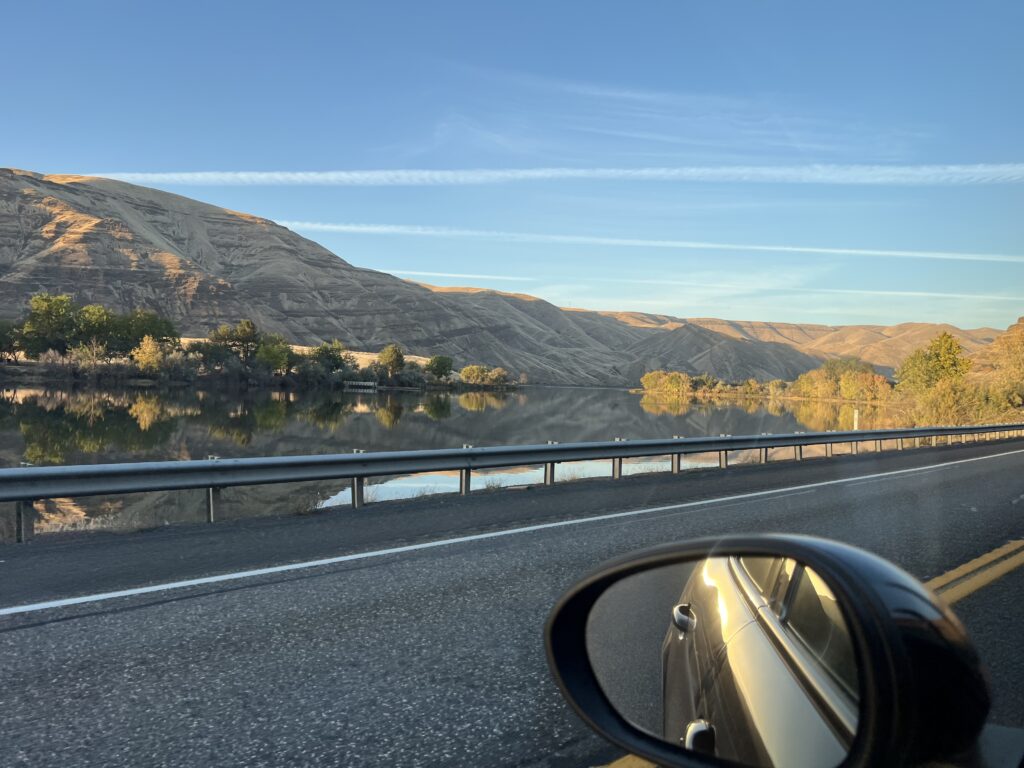 Giulia driving along the Snake River